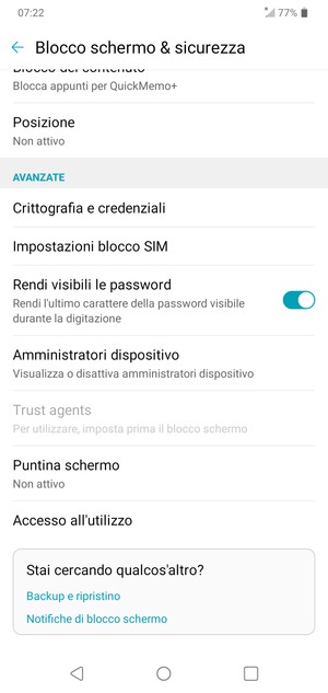 Per cambiare il PIN della scheda SIM, torna al menu Blocco schermo & sicurezza e seleziona Impostazioni blocco SIM