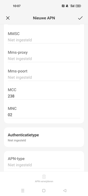 Scroll naar beneden en voer mms-gegevens in