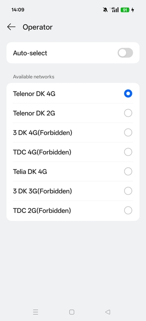 Select a network operator from the list