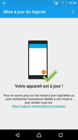 Si votre téléphone est à jour, vous verrez l'écran suivant.