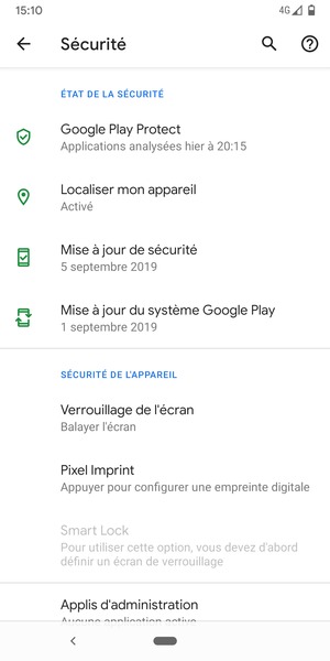 Pour activer votre écran de verrouillage, allez dans le menu Sécurité et sélectionnez Verrouillage de l'écran