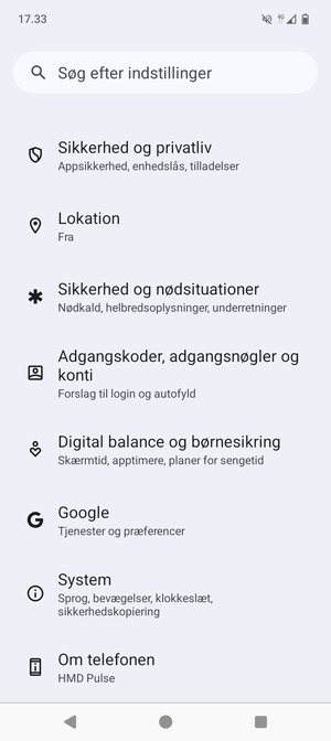 Scroll til og vælg Sikkerhed og privatliv