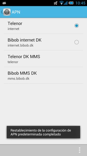El teléfono se reiniciará con la configuración predeterminada de Internet y MMS
