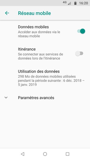 Pour changer de réseau en cas de problèmes de réseau, sélectionnez  Paramètres avancés