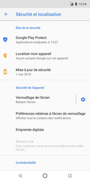 Pour activer votre écran de verrouillage, allez dans le menu Sécurité et localisation et sélectionnez Verrouillage de l'écran