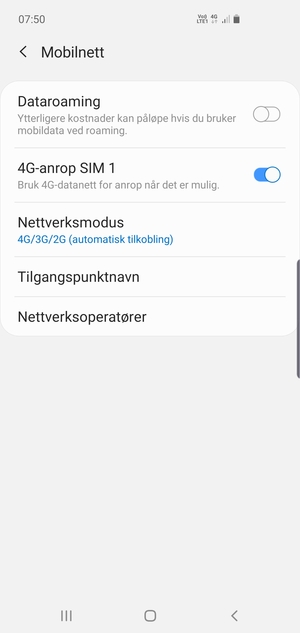 Velg Nettverksmodus