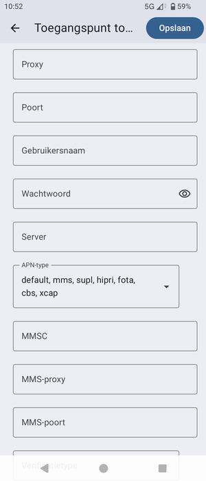 Scroll naar en selecteer APN-type