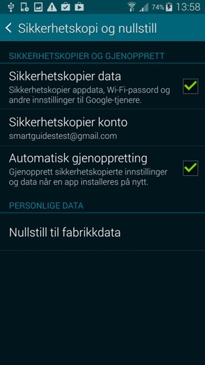 Velg Sikkerhetskopier konto