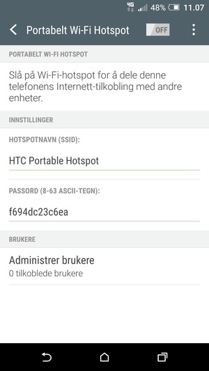 Skriv inn et passord på minst 8 tegn og slå på Portabelt Wi-Fi Hotspot
