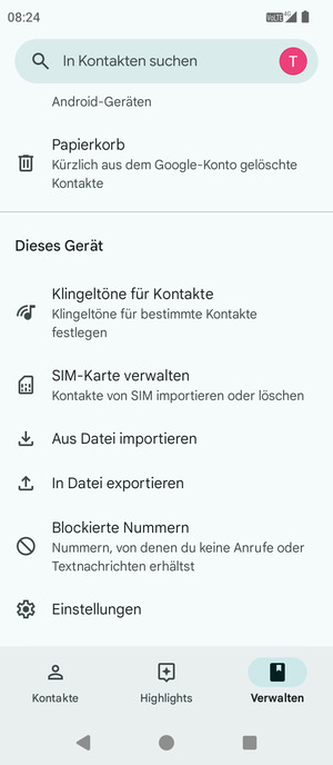 Scrollen Sie und wählen Sie SIM-Karte verwalten
