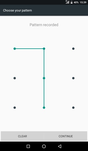 Draw an unlock pattern and select CONTINUE