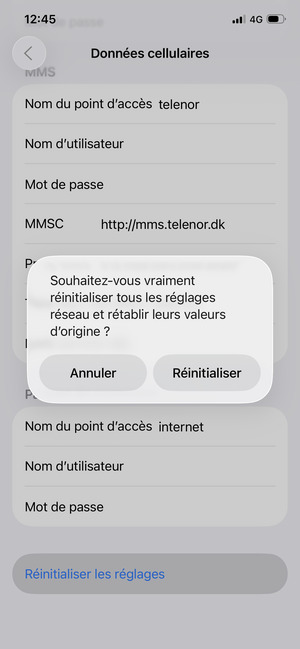Sélectionnez Réinitialiser