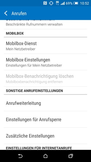Scrollen Sie und wählen Sie Mobilbox-Einstellungen