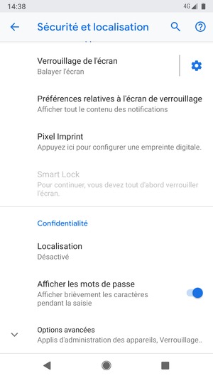 Faites défiler et sélectionnez Options avancées