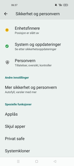 Bla til og velg Mer sikkerhet og personvern