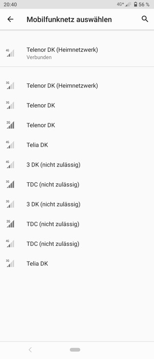 Wählen Sie einen Netzbetreiber von der Liste
