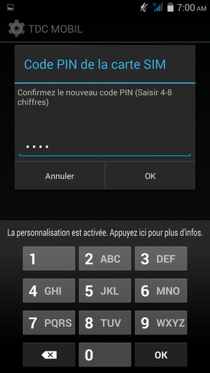 Veuillez confirmer votre nouveau code PIN et sélectionner OK