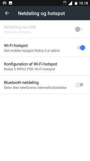 Din telefon er nu sat op til brug som modem
