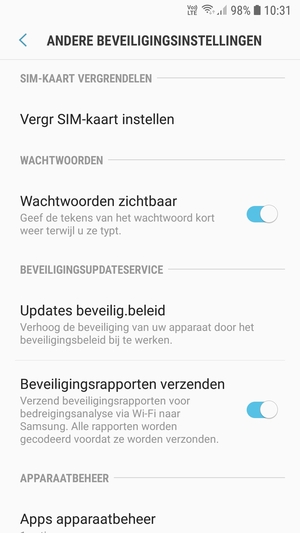 Selecteer Vegr SIM-kaart instellen