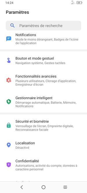 Faites défiler et sélectionnez Sécurité et biométrie