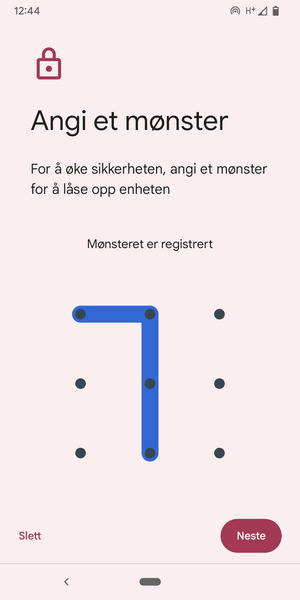Tegn et opplåsingsmønster og velg Neste