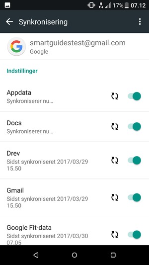 Dine oplysninger vil blive synkroniseret