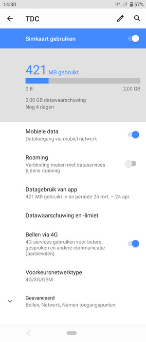 Om van netwerk te wisselen in geval van netwerkproblemen, selecteert u Geavanceerd