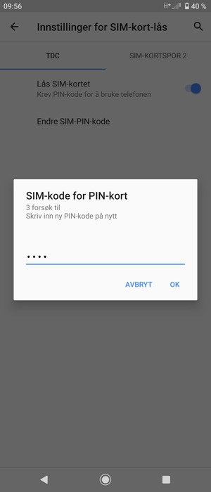 Bekreft din nye PIN-kode for SIM-kort og velg OK