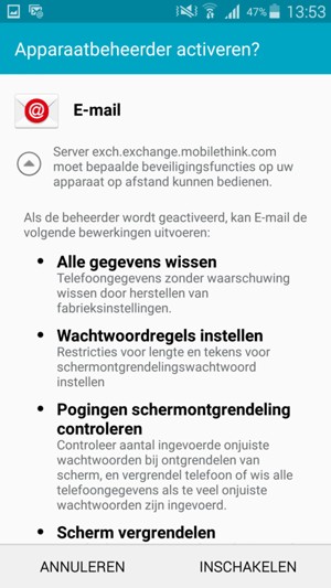 Selecteer INSCHAKELEN