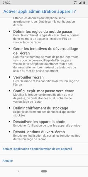 Faites défiler et sélectionnez Activer l'application d'administration de cet appareil