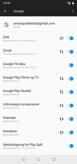 Din informasjon blir synkronisert