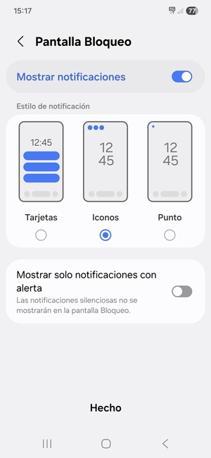 Seleccione la opciones deseada y seleccione Hecho