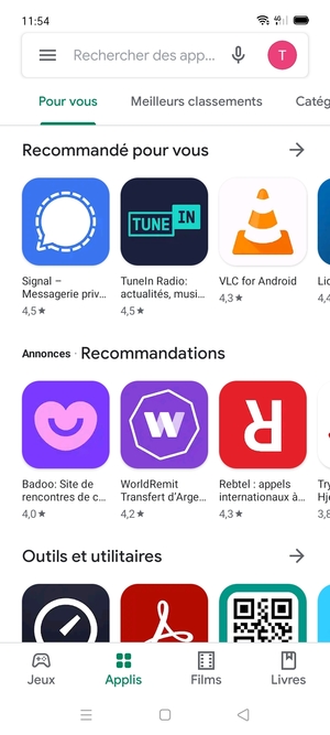 Sélectionnez la barre de Recherche