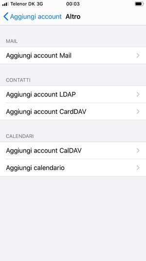 Seleziona Aggiungi account Mail