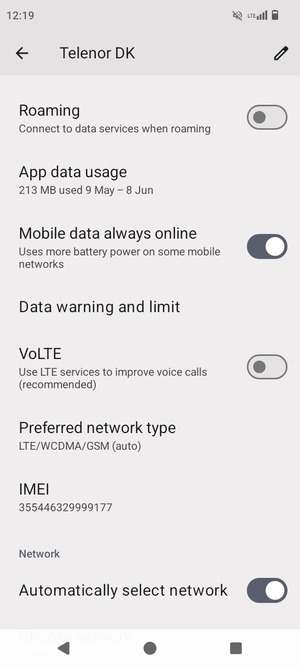 Scroll to and select Preferred network type