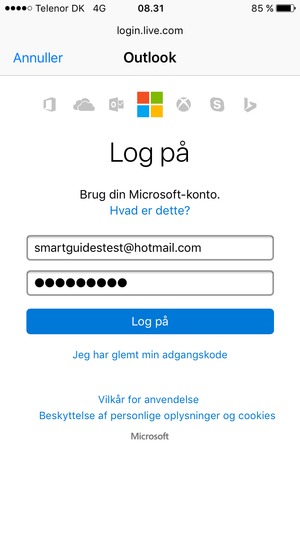 Indtast din e-mailadresse og adgangskode. Vælg Log på