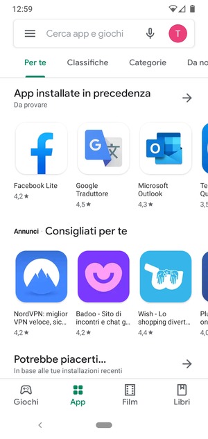 Seleziona la barra di ricerca