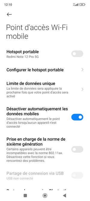 Sélectionnez Configurer le hotspot portable