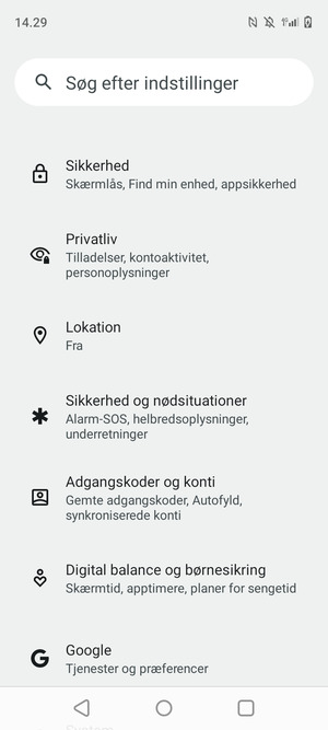 Scroll til og vælg Sikkerhed