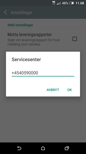 Skriv inn Servicesenter nummer og velg OK