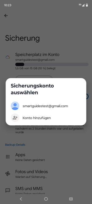 Wählen Sie Ihr Konto für Backup