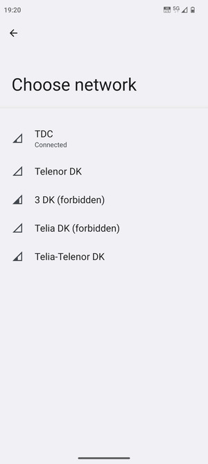 Select a network operator from the list