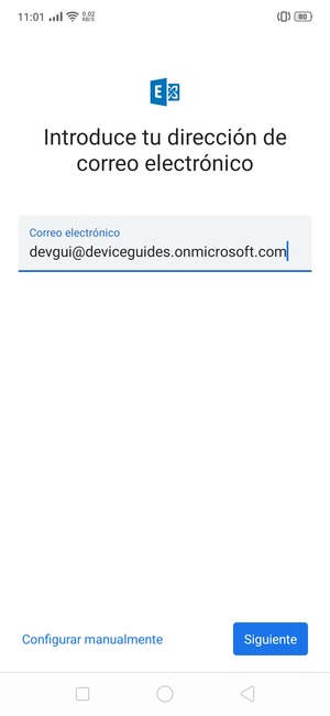 Introduzca su Dirección de correo electrónico y seleccione Configurar manualmente