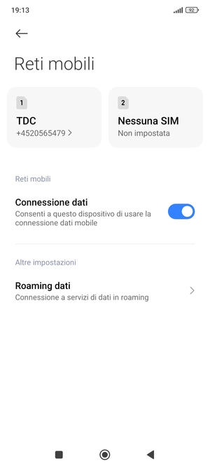 Seleziona Roaming dati