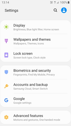 Scroll to and select Biometrics and security
