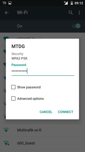 Enter the Wi-Fi password and select CONNECT