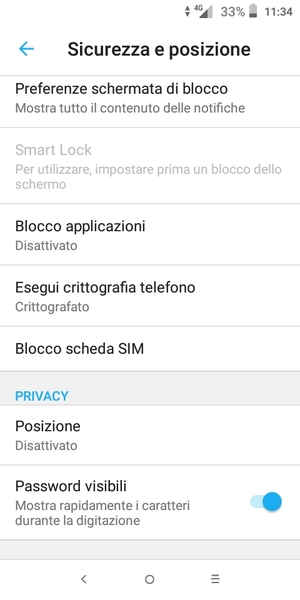 Per cambiare il PIN della scheda SIM, torna al menu Sicurezza e posizione e scorri e seleziona Blocco scheda SIM