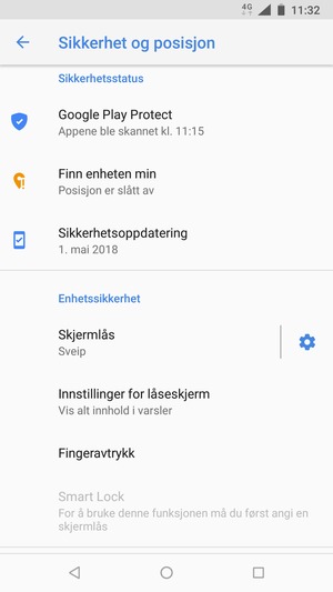 For å aktivere skjermlåsen, gå til Sikkerhet og posisjon-menyen og velg Skjermlås