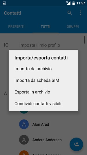 Seleziona Importa da scheda SIM