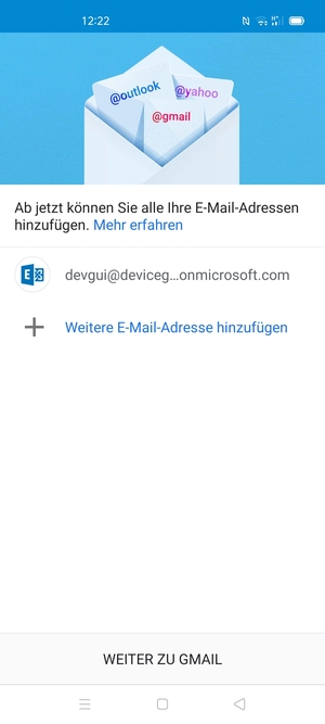 Wählen Sie WEITER ZU GMAIL